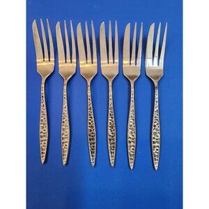 Viners MOSAIC 6 Stainless Steel Pastry Forks Vintage Retro Kitsch Japan ~5 7/8"